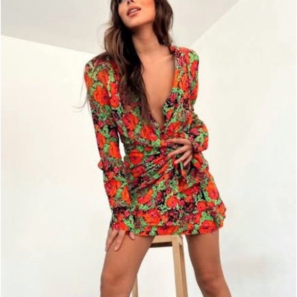 Zara Floral Print Dress with Shoulder Pads Size L - Picture 4 of 6